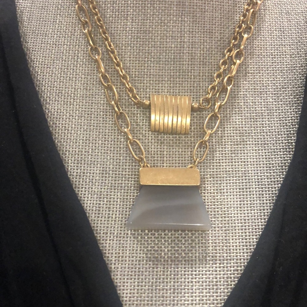 Gray/Blue Polished Stone Layered Necklace-Boutique